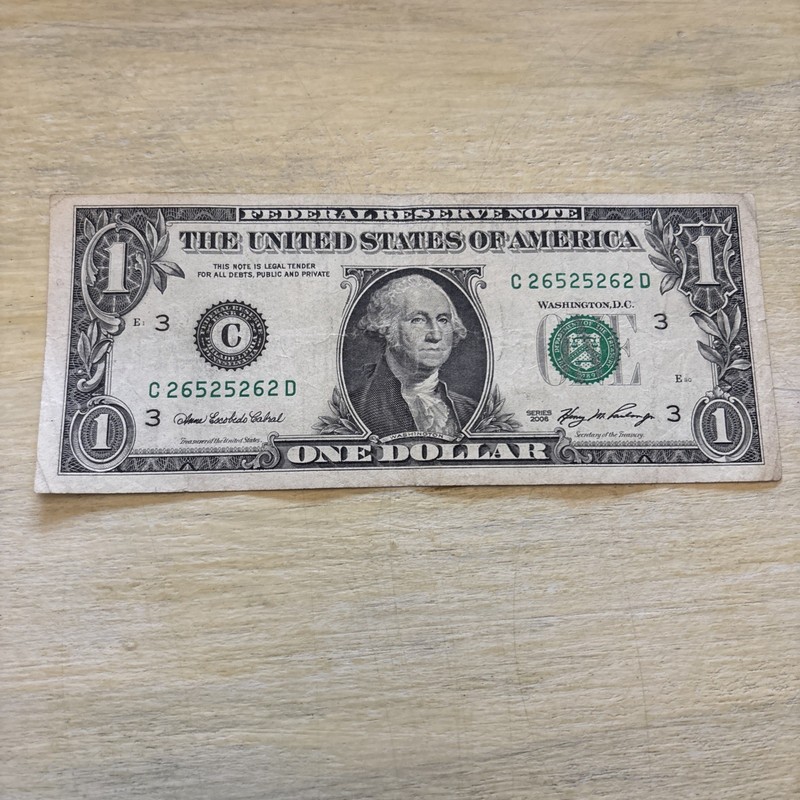 Trinary Fancy Serial Number,  One Dollar Bill  C 26525262 D  2006
