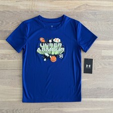 Boys Blue Under Armour Sports Logo T-Shirt Size 5 NWT
