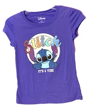 Disney STITCH IT'S A VIBE Purple T-Shirt Tee Top Juniors Size L