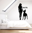 Vinyl Wall Decal Girl With Angry Dog Pet Dobermann Home Interior Stickers 2881ig