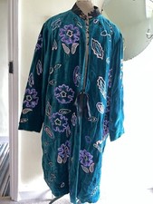 Indigo Moon Embroidered Velvet Duster Coat 3xl