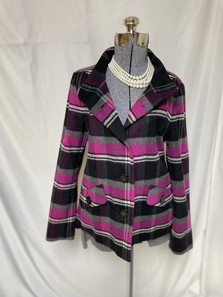 Elliott Lauren Jacket Size 10 Plaid Wool Blend Women’s Vintage Coat Pockets - Image 3 of 4