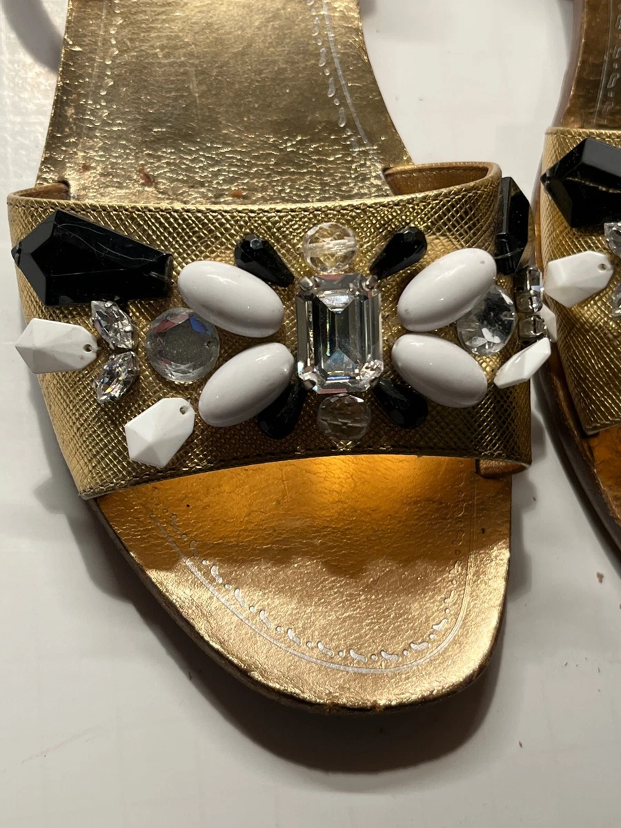 Prada gold shop flat sandals