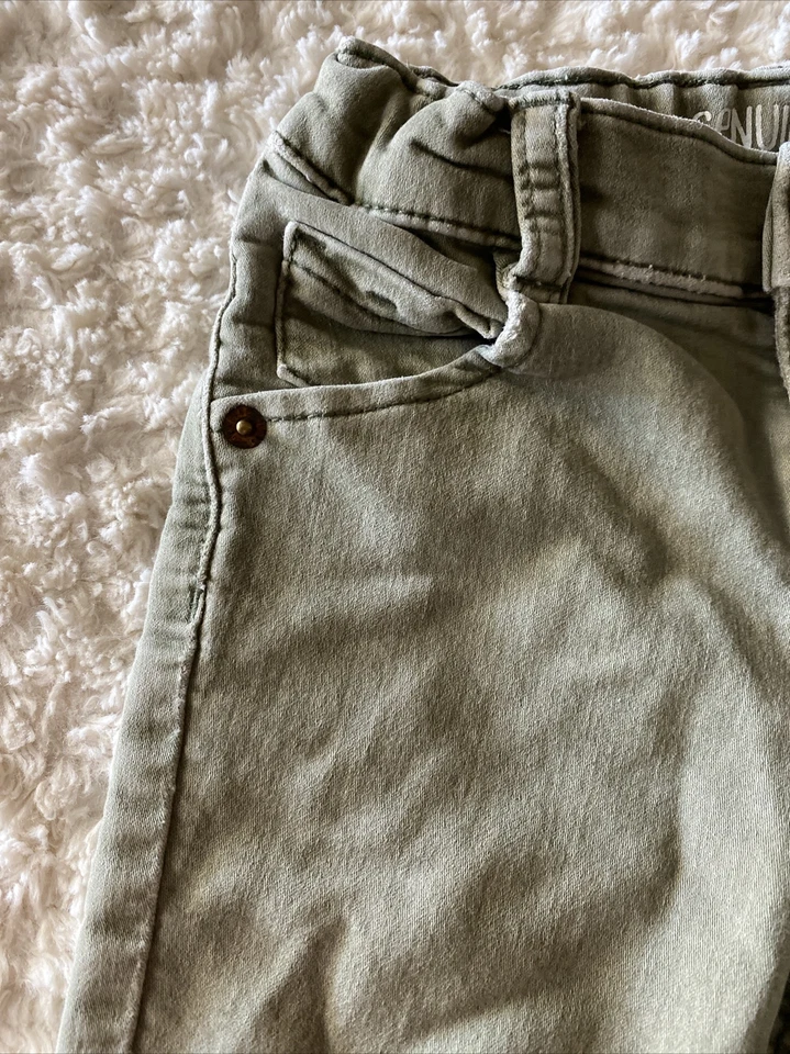 Pantalones de mezclilla elásticos ajustados verdes claros genuinos para niños y niños cintura ajustable a presión 3T Foto 3 de 4