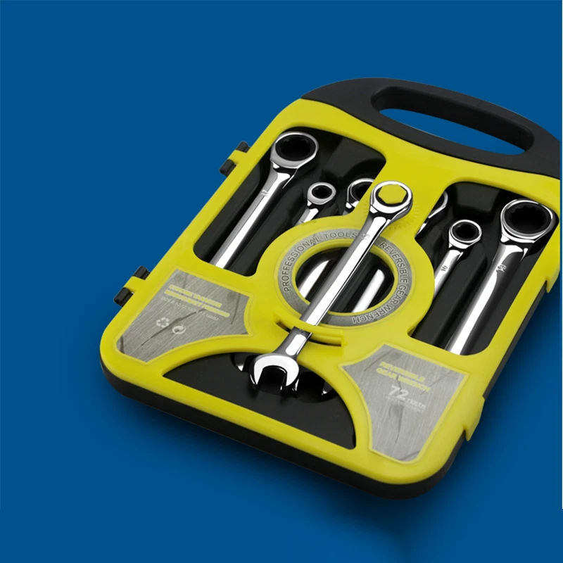 6/7 Pcs Chrome Vanadium Steel Plum Dual-Use Ratchet Socket Wrenches Set 8-19mm - Image 2 of 4