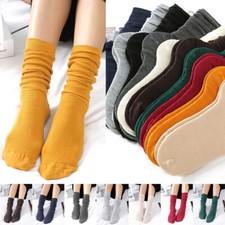 Womens Girl Retro Socks Mid Tube Cotton Socks Boots Fall Long Tube Solid Hosiery