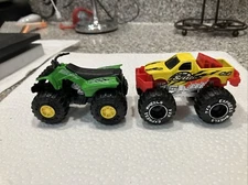 Greenbrier Int Green/Yellow ATV 4-Wheeler Vehicle 3" + yellow red truck