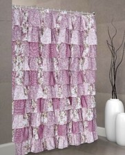PATCHWORK Ruffle Fabric Shower Curtain Color LILAC size 72 x72 inch