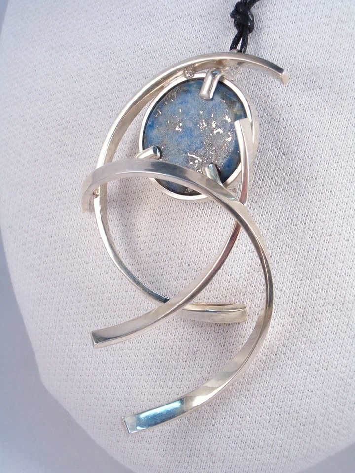 Ciondolo in ARGENTO 925 con Lapislazzuli naturale - Pendente Pietra Dura Lapis - Immagine 4 di 4