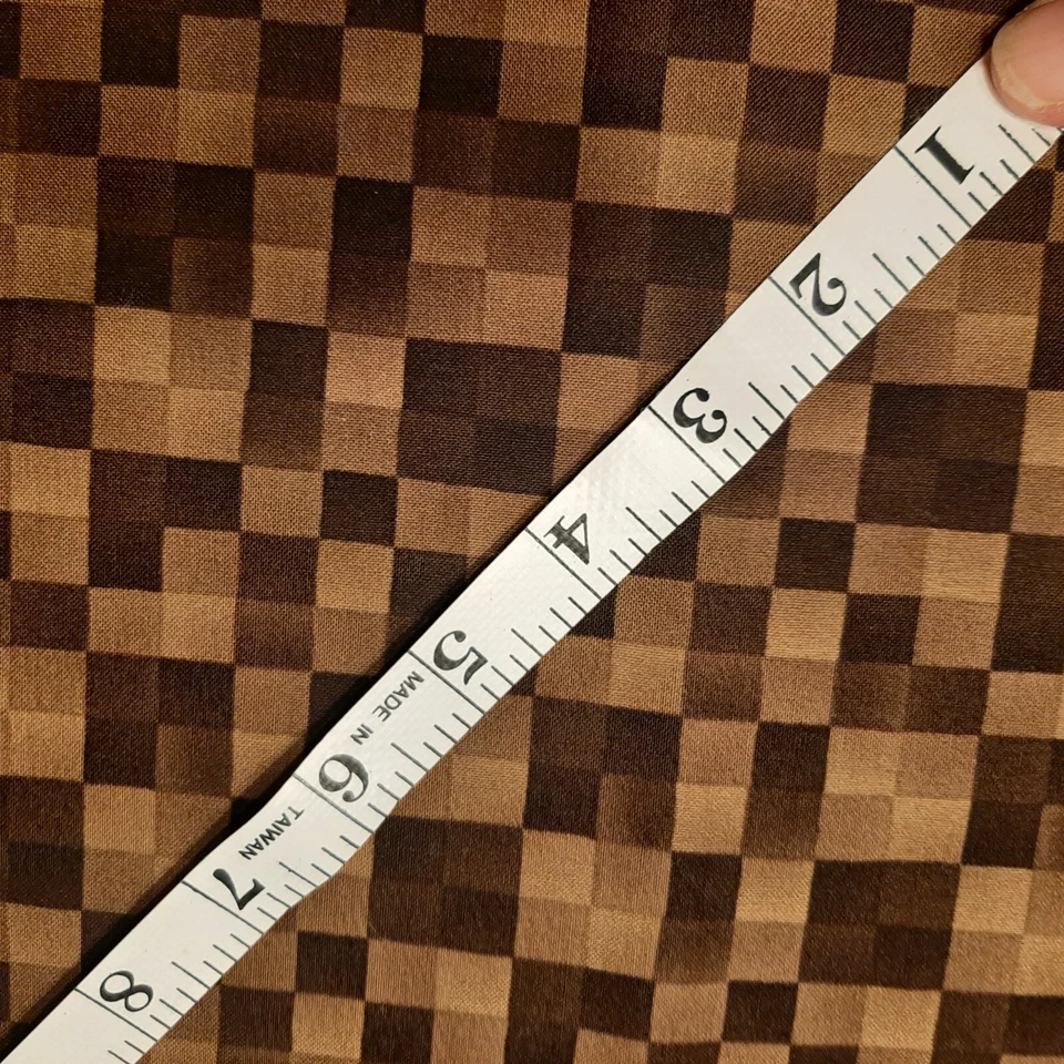 Check by Sandy Gervais for Moda Cotton Fabric 1 Yd Brown Checks Squares - Image 2 of 3