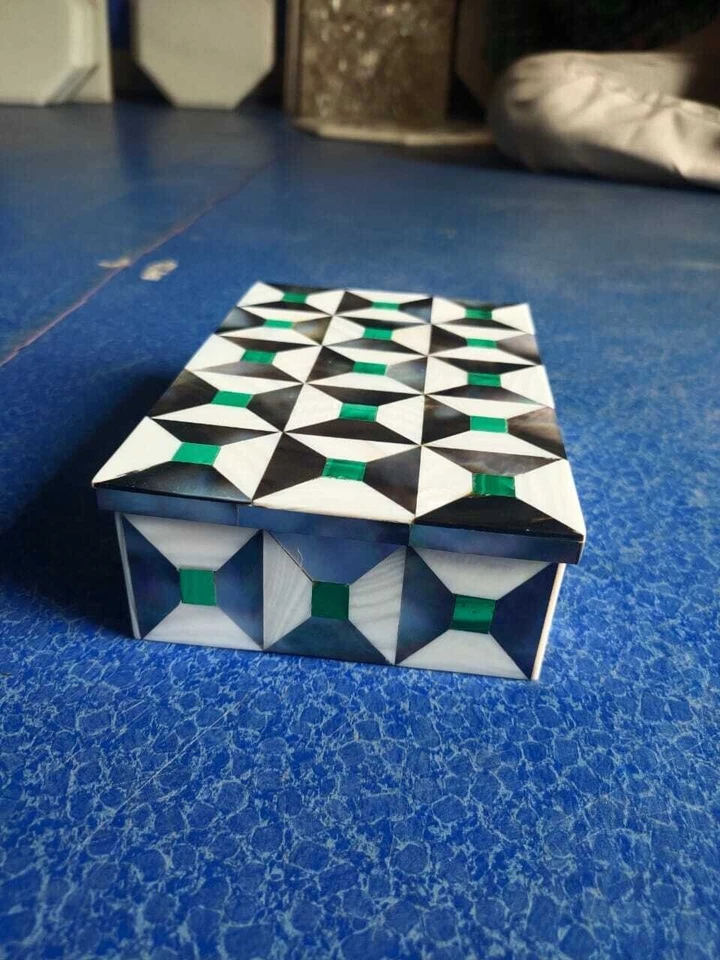 7"x5" Marble box Jewelry trinket Pietra dura mosaic makrana malachite Art - Image 2 of 4