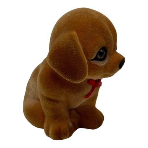 "Estatuilla de cerámica vintage flocada cachorro perro abrigo difuso arco rojo 3,75"" de alto" - Imagen 4 de 9