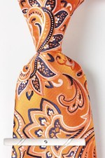 Classic Floral Orange Blue White JACQUARD WOVEN 100 Silk Men's Necktie Tie