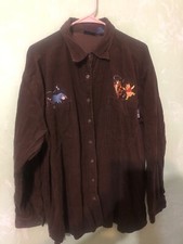 Vtg Disney Winnie The Pooh Shirt Adult Medium Brown Corduroy Casual- XL