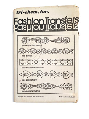 Old Vintage Tri-Chem, Inc. Fashion Transfers Roses 0622 Pattern Iron On ...