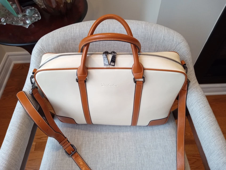 Nuevo Maletín Mensajero Bostanten Cuero Grano Superior Crema y Marrón Foto 4 de 4