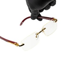 Vintage Men's Gold Frame Clear Rimless Woodgrain Retro Hip Hop Fashion Glasses