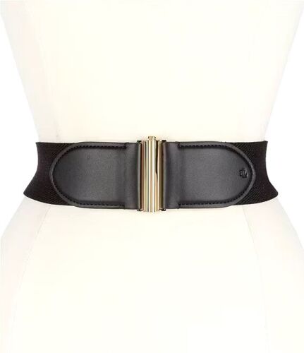 Lauren Ralph Lauren Women Belt Black Wide Stretch Gold Interlocking Buckle XS22” - Picture 1 of 7