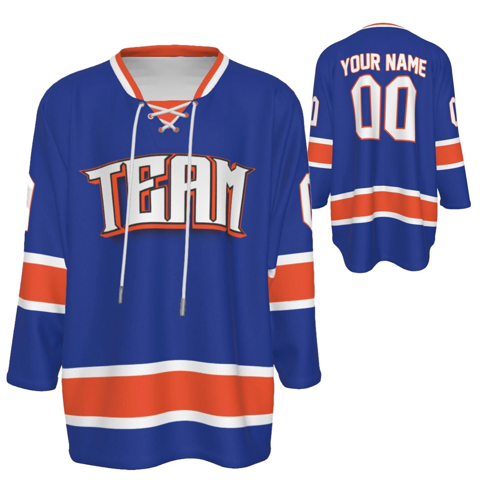 NEW Custom Personalized Blue and Orange Team Hockey Jersey Shirt JS-10