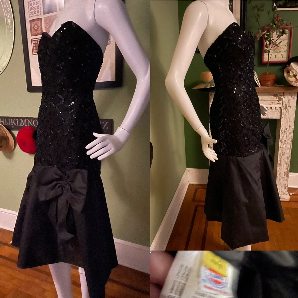 Vestido Sirena De Colección Años 80 90 Sin Tirantes Lentejuelas Moviéndose Disco Fiesta Cintura Caída S EE. UU. Foto 3 de 4