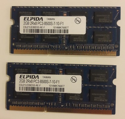 4GB (2x2GB) PC3-8500s DDR3-1066MHz 2Rx8 Unbuffered Elpida Sony Laptop Upgraded