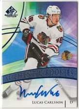 2020-21 SP Game Used Blue Rookie Auto #177 Lucas Carlsson Chicago Blackhawks