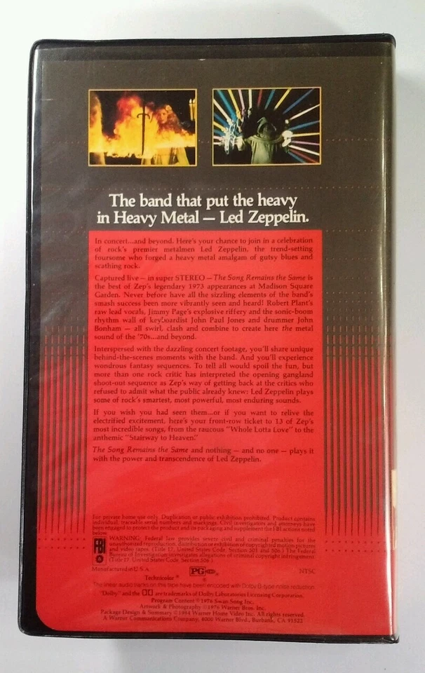 Led Zeppelin VHS 1982 The Song Remains The Same Rare VHTF Tested Clam Shell Orig - Image 4 of 4