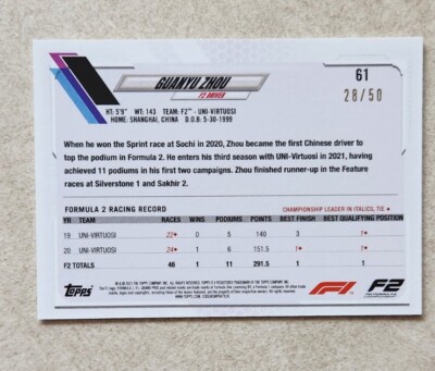2021 Topps Formula 1 F2 Zhou Guanyu ROOKIE Drivers Future Stars