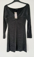 BNWT Boohoo Short Length Party/Evening Dress in Black & Silver Design, Size 14