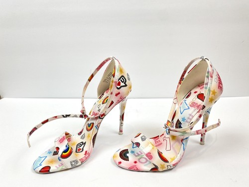 Smile Rainbow Print Ankle Stamp Heels 