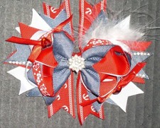 GIRLS LARGE HAIRBOW RED,WHITE BLUE NEW