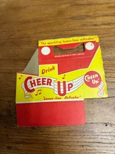 Vintage 1940s Cheer Up Soda Cardboard 6 Bottle Carrier NOS Soda Carrier Tote