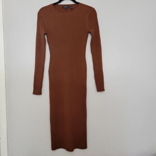 Theory Knit Sweater Dress Ribbed Long Sleeve Midi Brown Wool Blend Small