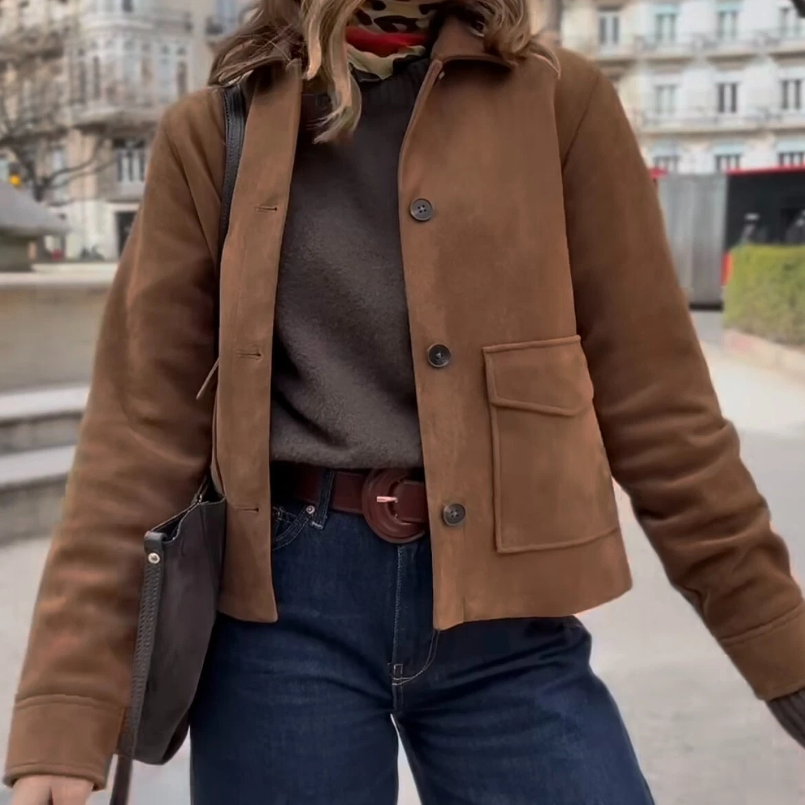 ZARA : Tobacco Brown Faux Suede Jacket : 4344/622 : UK Buyers_Get It Faster!!