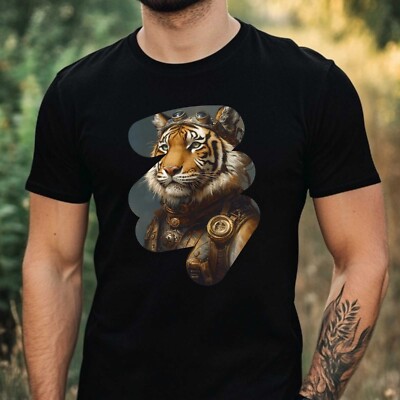 Herren T-Shirt Steampunk Tiger Motiv Baumwolle Größe XS bis 5XL