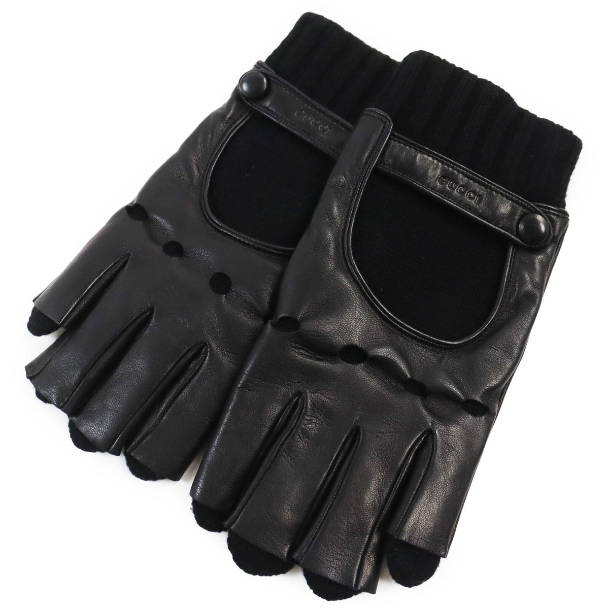 Gucci 452573 Glove Logo Emboss Black Used From Japan | eBay