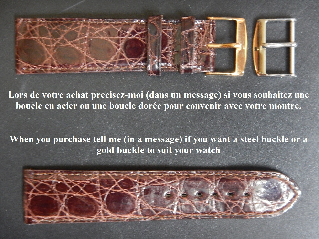 Bracelet crocodile véritable marron 22mm de fabrication française