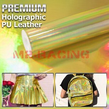 Fabric Holographic Gold Cloth Vinyl Weave PU Faux Leather Iridescent Craft DIY