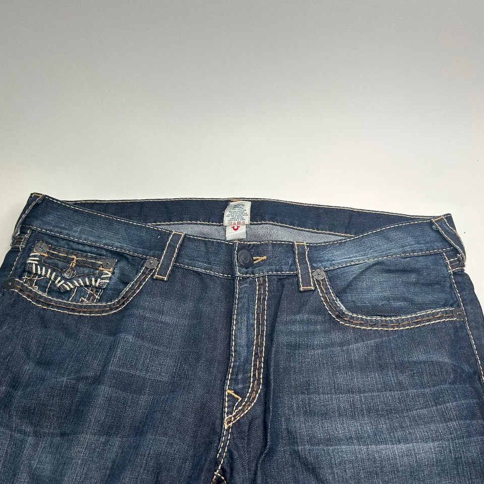 Nuevos pantalones de mezclilla para hombre True Religion pierna recta punto látigo oscuro talla 42 Foto 3 de 4