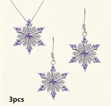 Snowflake earrings Necklace Set Christmas Purple fashion jewelry NEW Free Ship