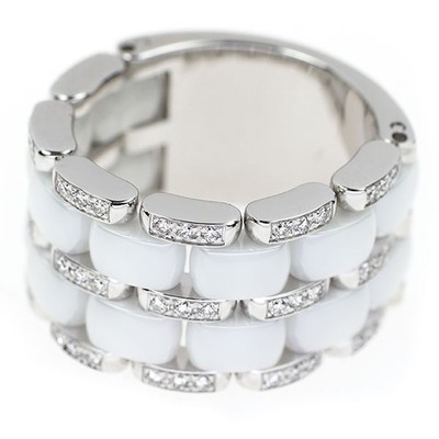 Chanel White Ceramic/ K18WG Diamond Ring Ultra No. 52 - Auth free