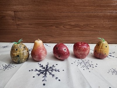 Vintage Set Of 5 Marble Fruit Apple Pear Plum Pineapple