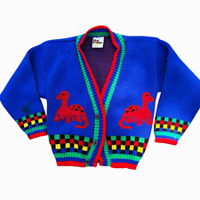 RARE Vintage  80s Dinosaur Cardigan Sweater Made in USA Hot Fudge Toddler