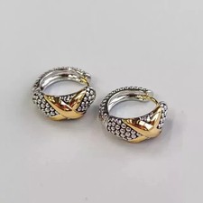14K Two-Tone Gold Plated Huggie Hoop Earrings Small Women's 925 Sterling Silver