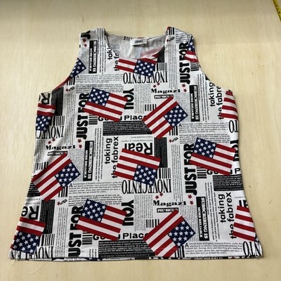Vintage 80s Tank Top Womens 1X Multicolor American Flag Patriotic Print USA