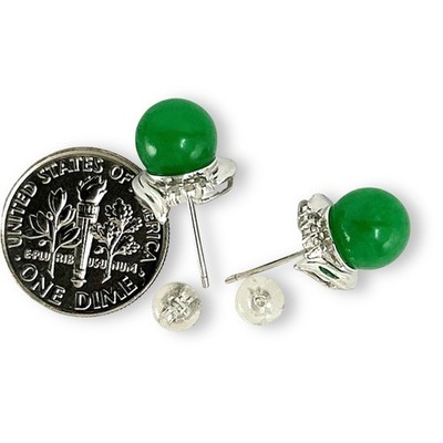 14K White Gold Unique Diamond Green Jade Stud Earrings