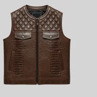 Men's Crocodile Embossed Leather Vest Diamond Quilted Alligator Print Biker Club