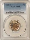 1928-D BUFFALO NICKEL - PCGS MS-64 PRETTY COLOR!