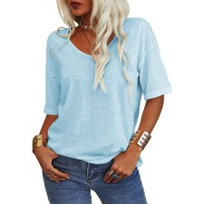 Ladies Summer Tops Short Sleeves V-Neck Baggy Shirt Tops Shirts Tee Plus Size