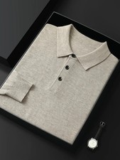 Men's Merino Wool Sweater Polo Collar Pullover Autumn Winter Knitwe